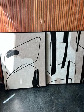 Abstract Black & White Framed Wall Art - Set of 2